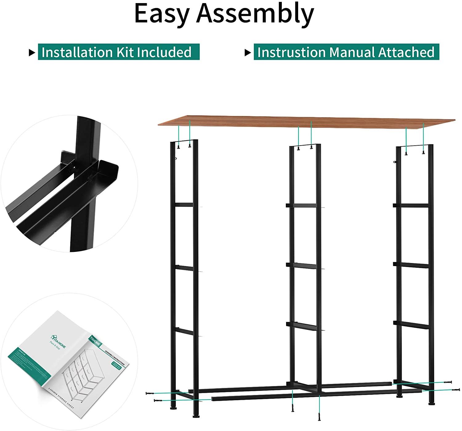 Bedroom, Living Room & Closets �C Sturdy Steel Frame, Wooden Top & Easy Pull Fabric Bins (Dark Grey)