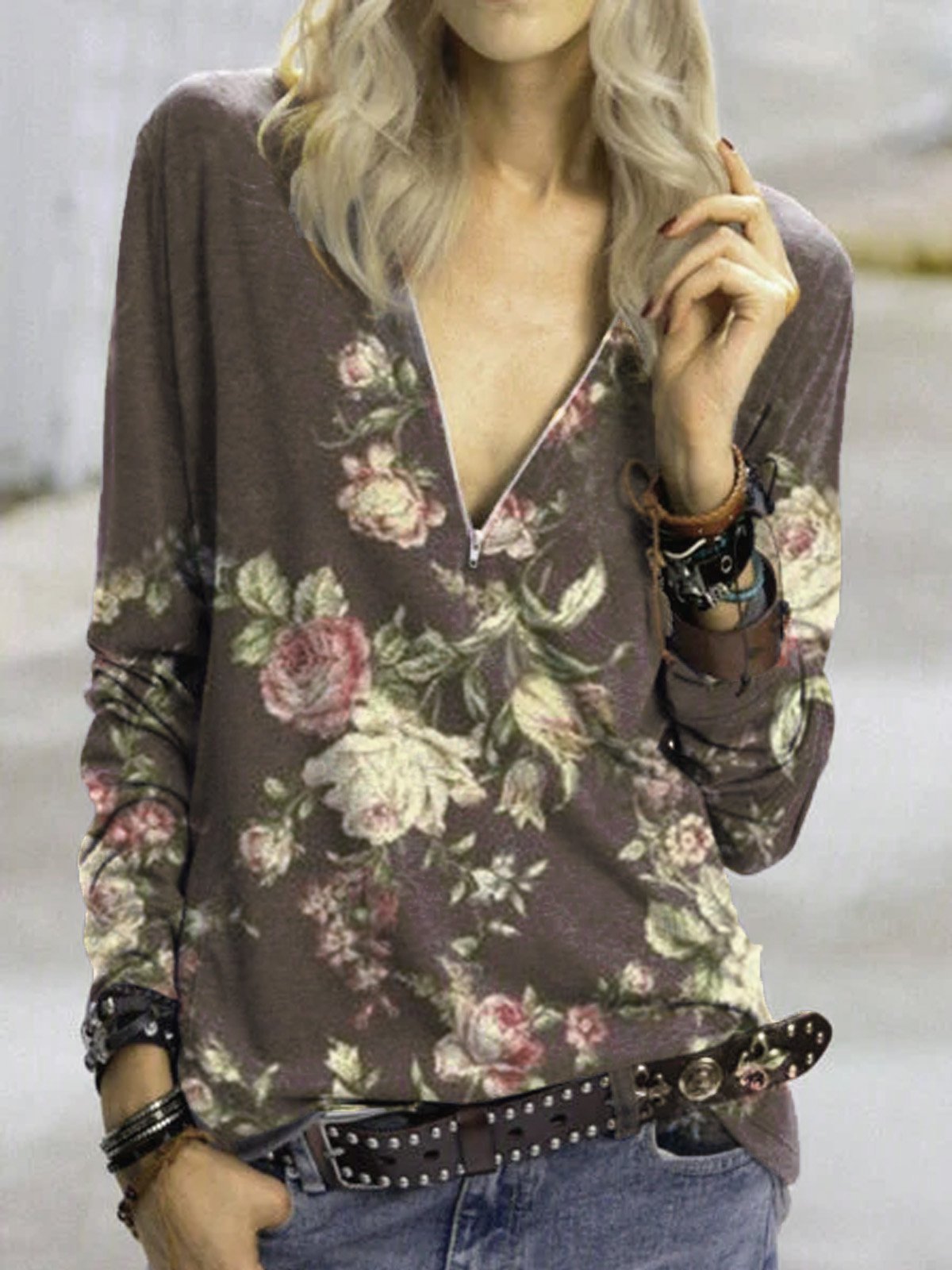 Long Sleeve V Neck Shirts & Tops