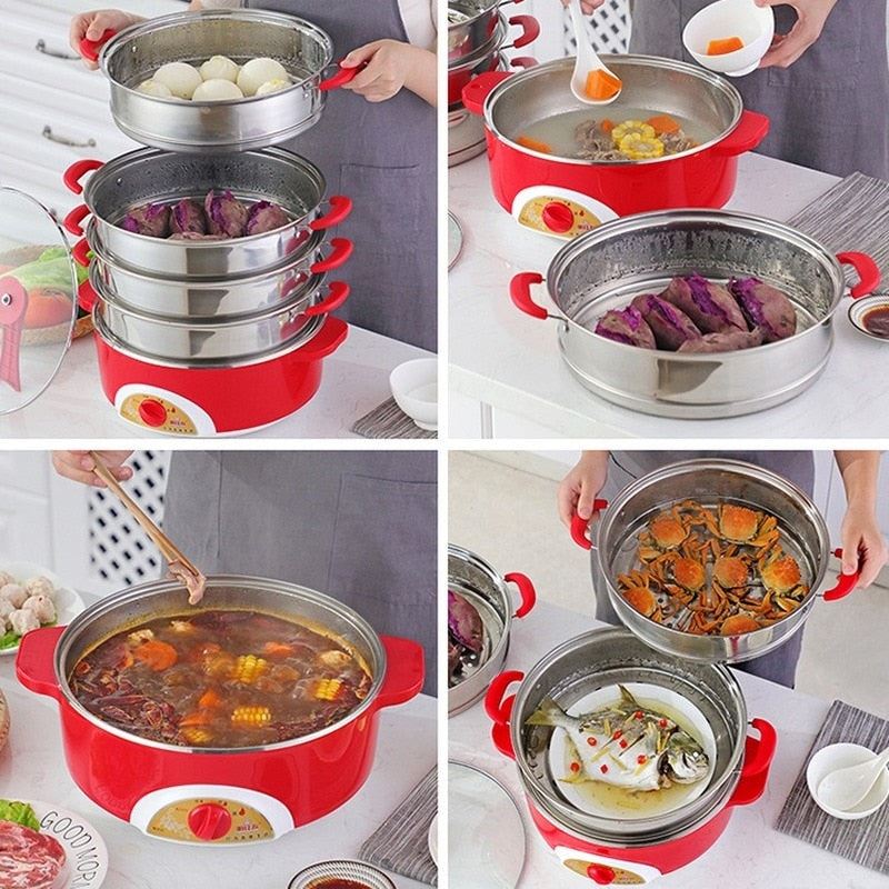 Stainless Steel Electric Food Steamer Pot Stainless  Pan Rice Bun Steamer Steam Cooker Instant