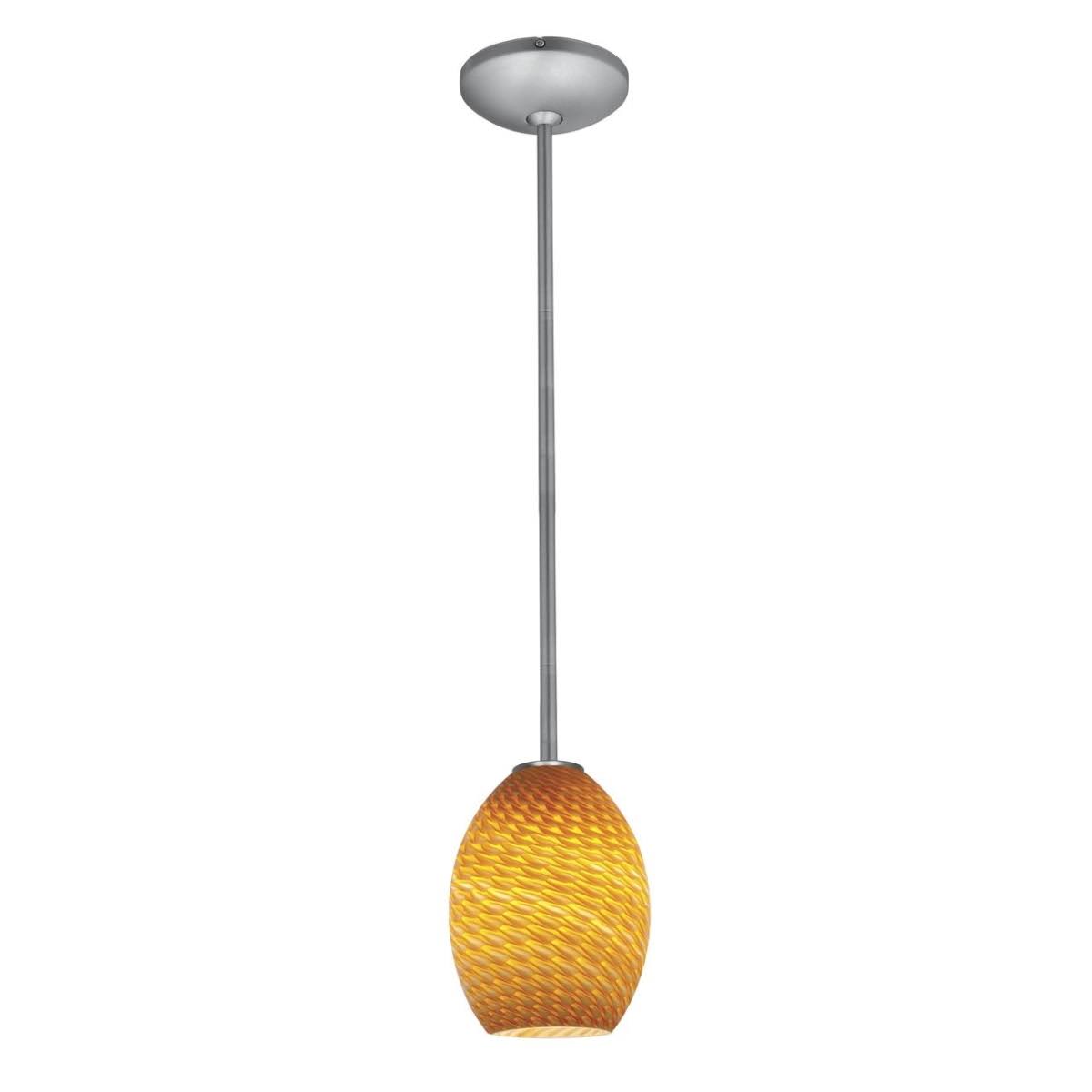 or 28023-1R-BS-AMBFB 6 in. Janine 1 Light Brushed Steel Pendant Ceiling Light in Amber Firebird