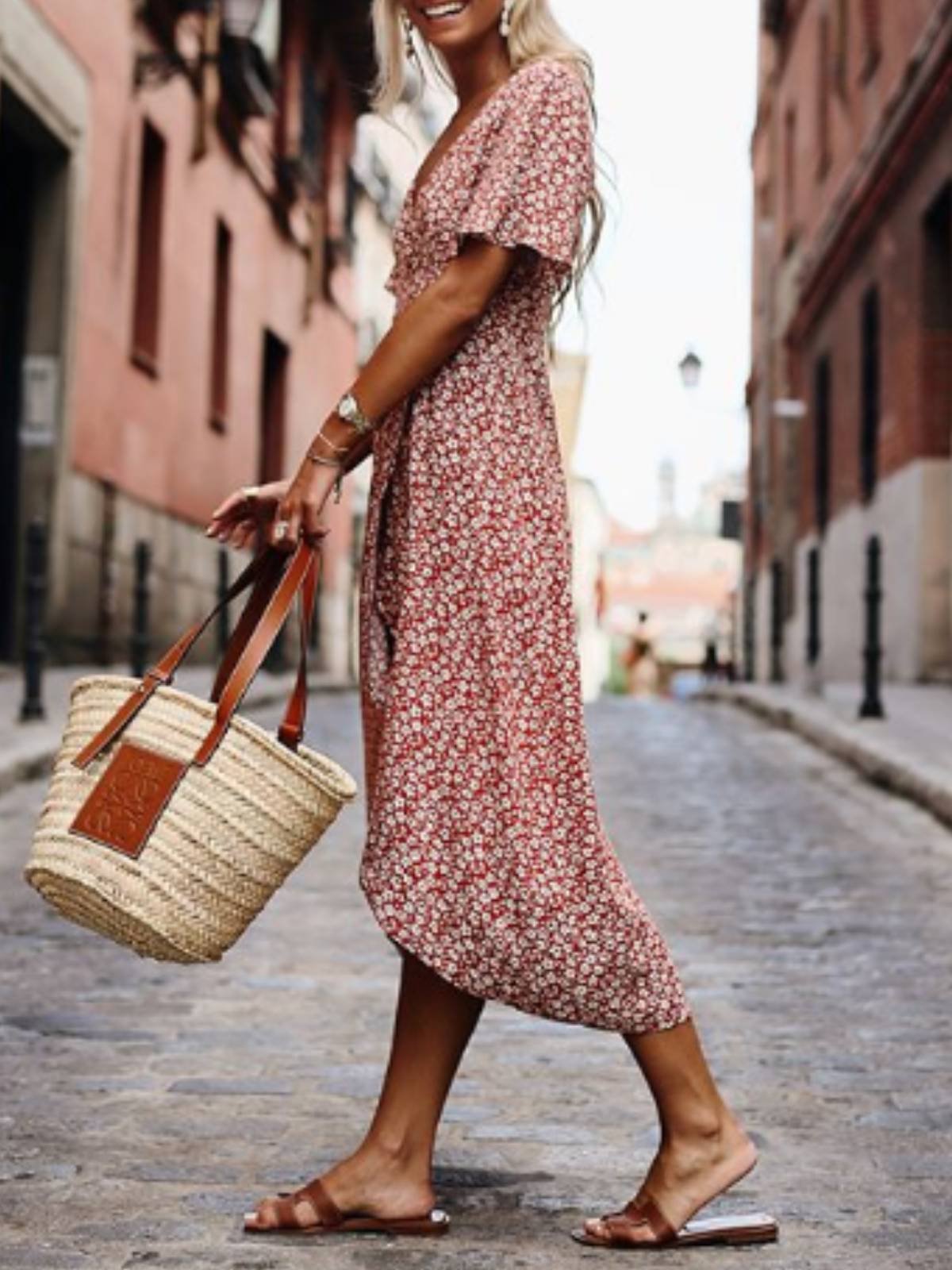 Printed Short Sleeve Swing Dresses