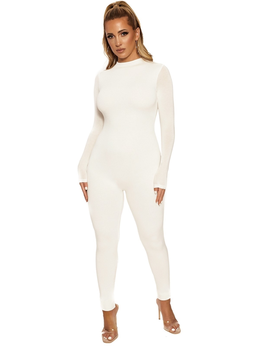 Solid Color Long Sleeve Fitness Jumpsuit
