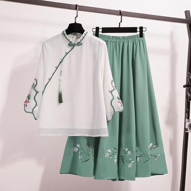 Traditional Ancient Style Blouse Embroidery Tops Skirt Suit SS0963