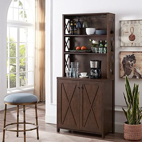 Elegant Mahogany Bar Cabinet | Kitchen Cabinet with Microwave Stand