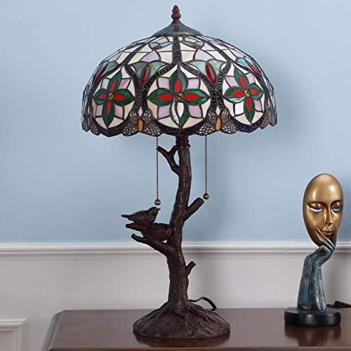 Table Lamp with 14 inches Wide Lampshade and Bird Nest Tree Trunk Base