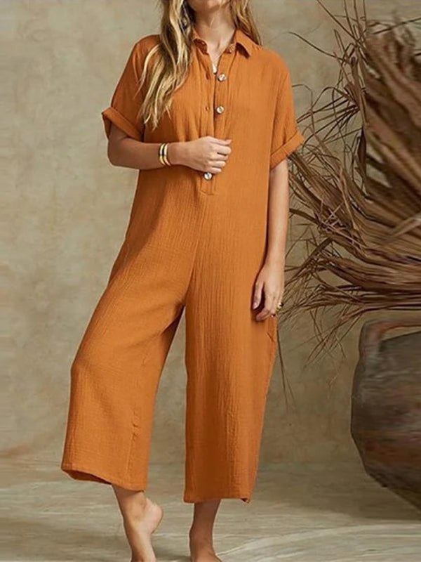 Sexy Solid Color Short Sleeved Casual Jumpsuit