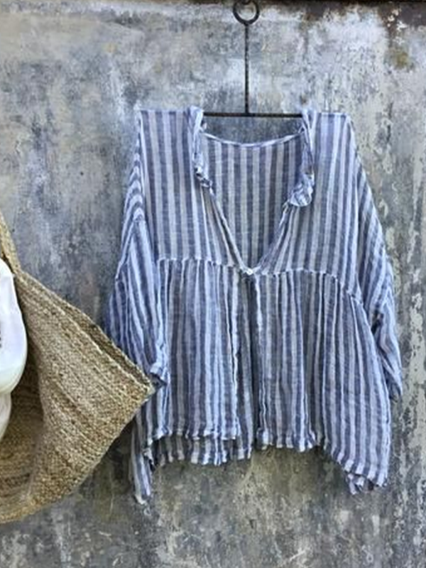 Casual 3/4 Sleeve Striped Shirts & Tops