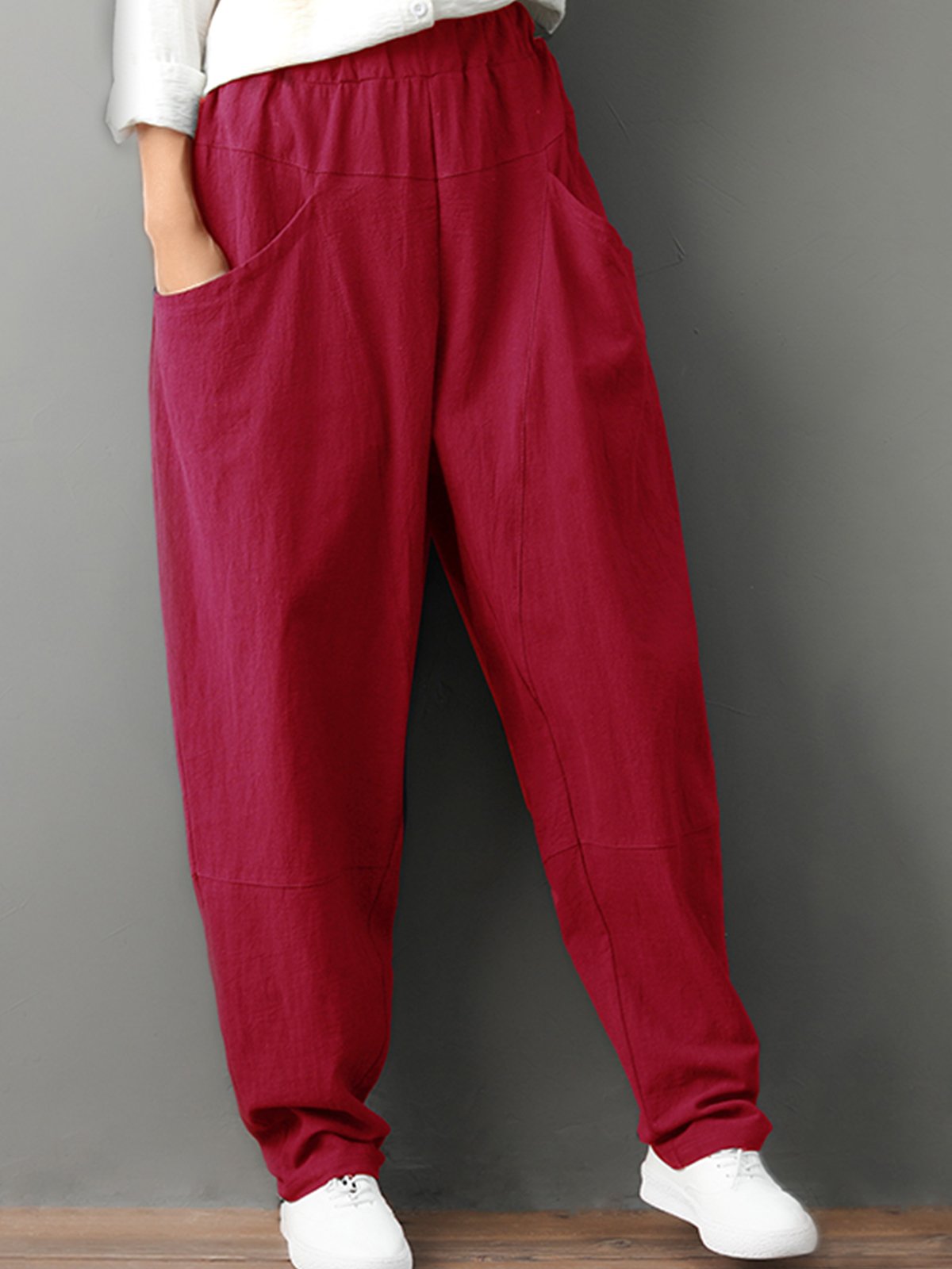 Plus Size Women Plain Casual Pants