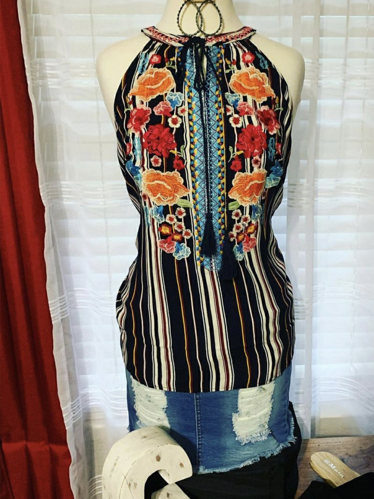 Halter Geometric A-Line Boho Shirts & Tops