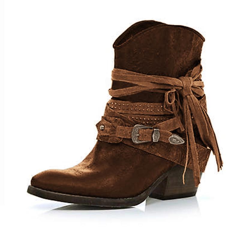 Leatherette Low Heel Boots