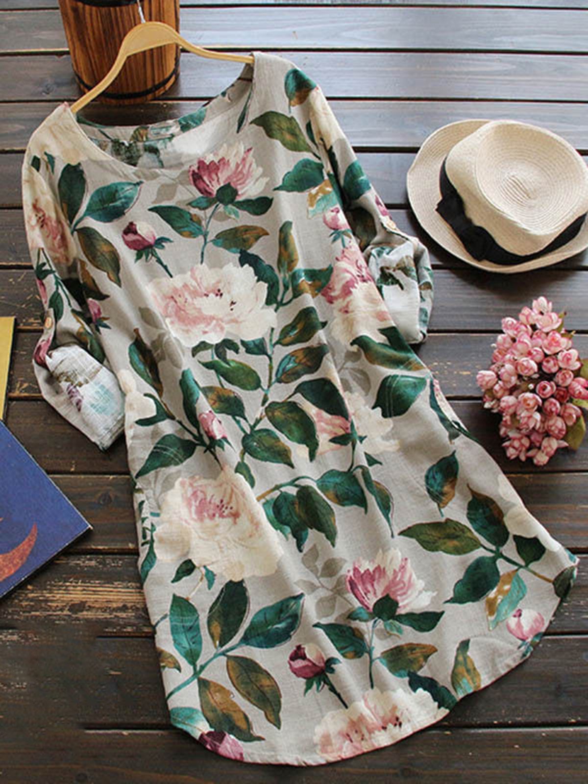 Floral Crew Neck Casual Dress