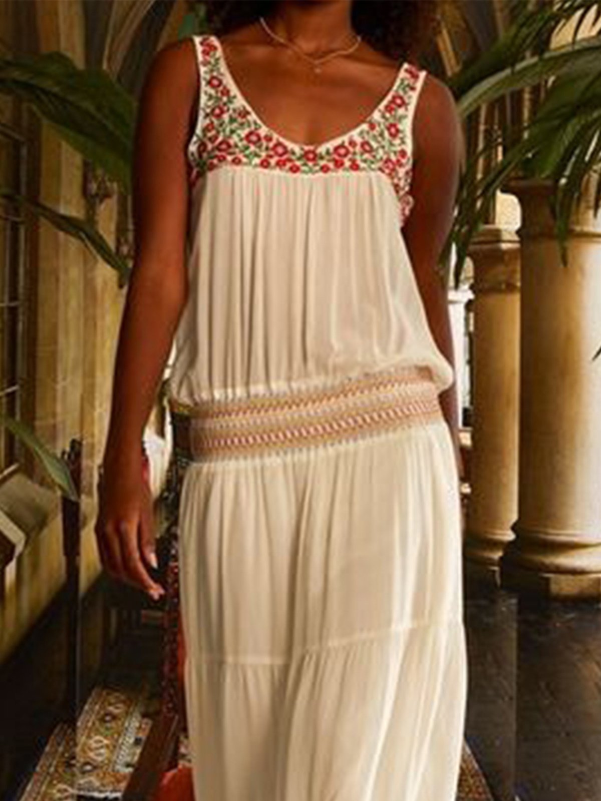 Vintage Geometric Floral Plus Size Sleeveless Crew Neck Casual Dresses