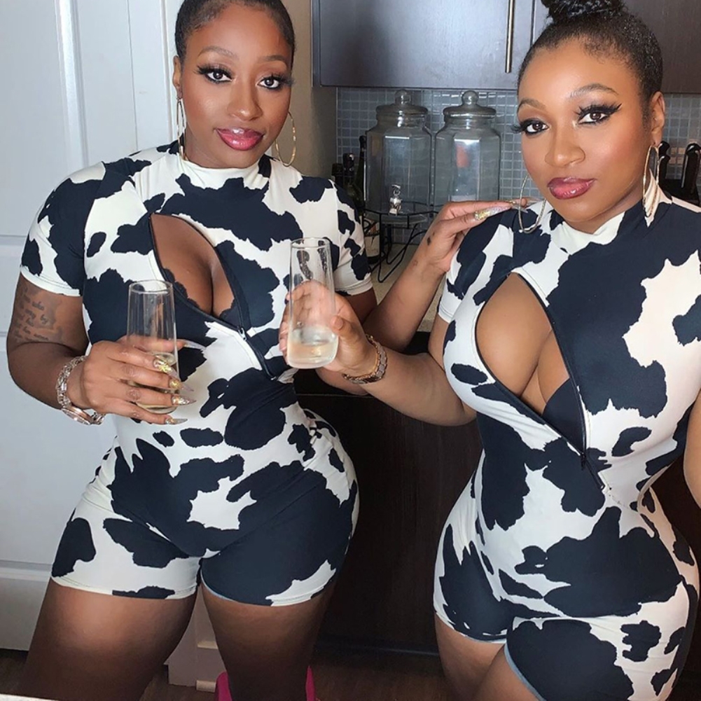 Sexy Cow Zipper Bodycon Rompers