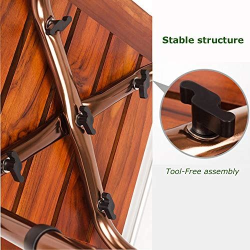 Teak Bath Bench Stool with Non-Slip Feet Adjustable Height Shower Seat