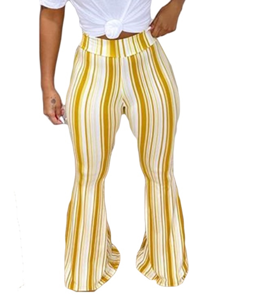 Striped Print High Waist Flare Trousers