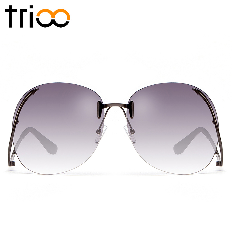 TRIOO 2017 Designer Shield Grey Lens Sunglasses Brand Oversized Metal Shades Sun Glasses For Women Half Frame Rimless Lunette
