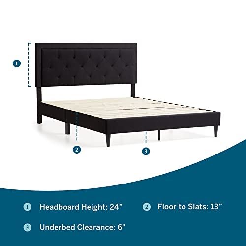 LUCID Upholstered Bed with Diamond Tufted Headboard-Sturdy Wood Build / Full