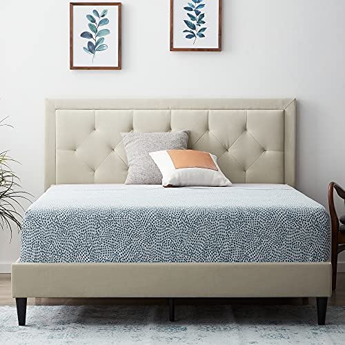 LUCID Upholstered Bed with Diamond Tufted Headboard-Sturdy Wood Build / Twin XL