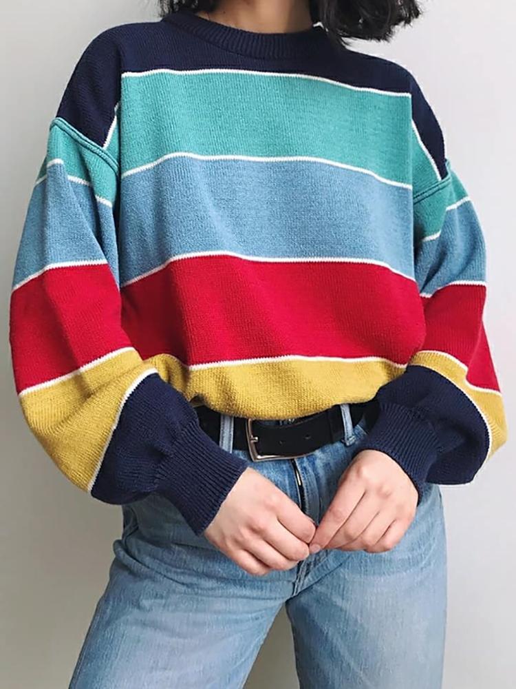 Casual Round Neck Colouring Sweater