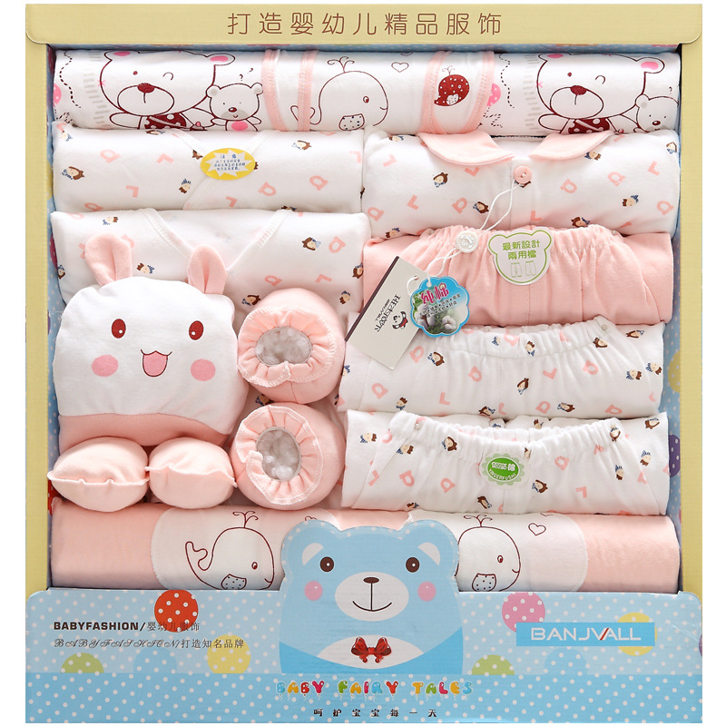 Cotton Body Suit 19 Pcs Infant Baby Girl Boy Boxed Gift Layette Set Newborn 0-6M Tops,Pants,Hat,Bib,Booties,Mittens