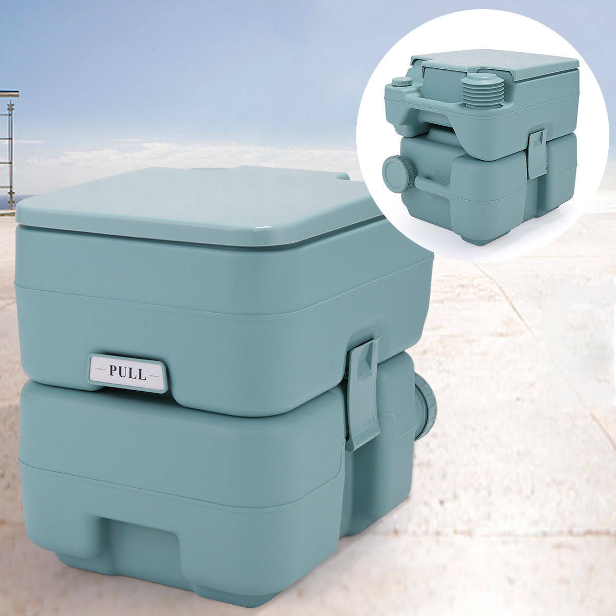 Portable Toliet 5 Gallon 20L Outdoor Camping Toilet Potty, Greenish Gray