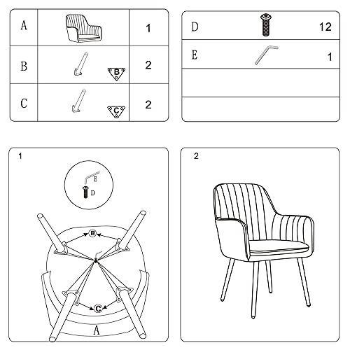 Modern Living Dining Room Accent Arm Chairs Club Guest with Gold Metal Legs