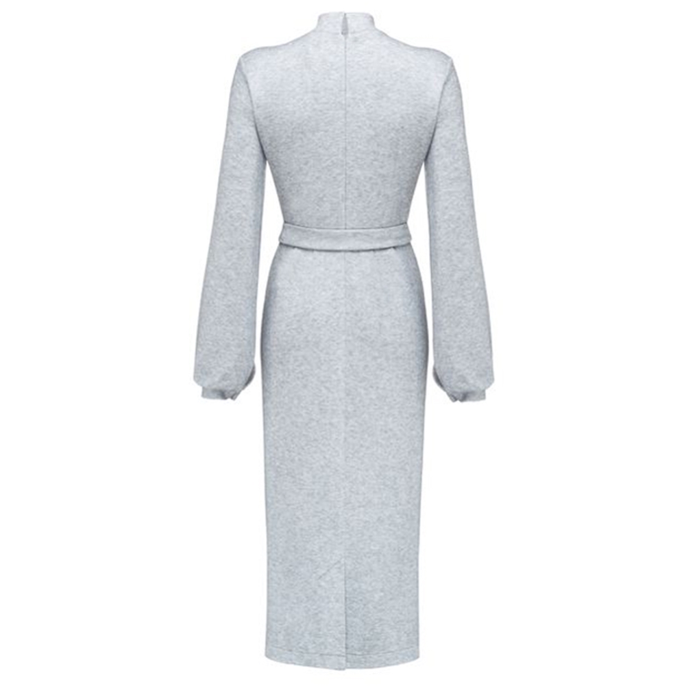 Falls Elegant Plain Midi Dress with Belt