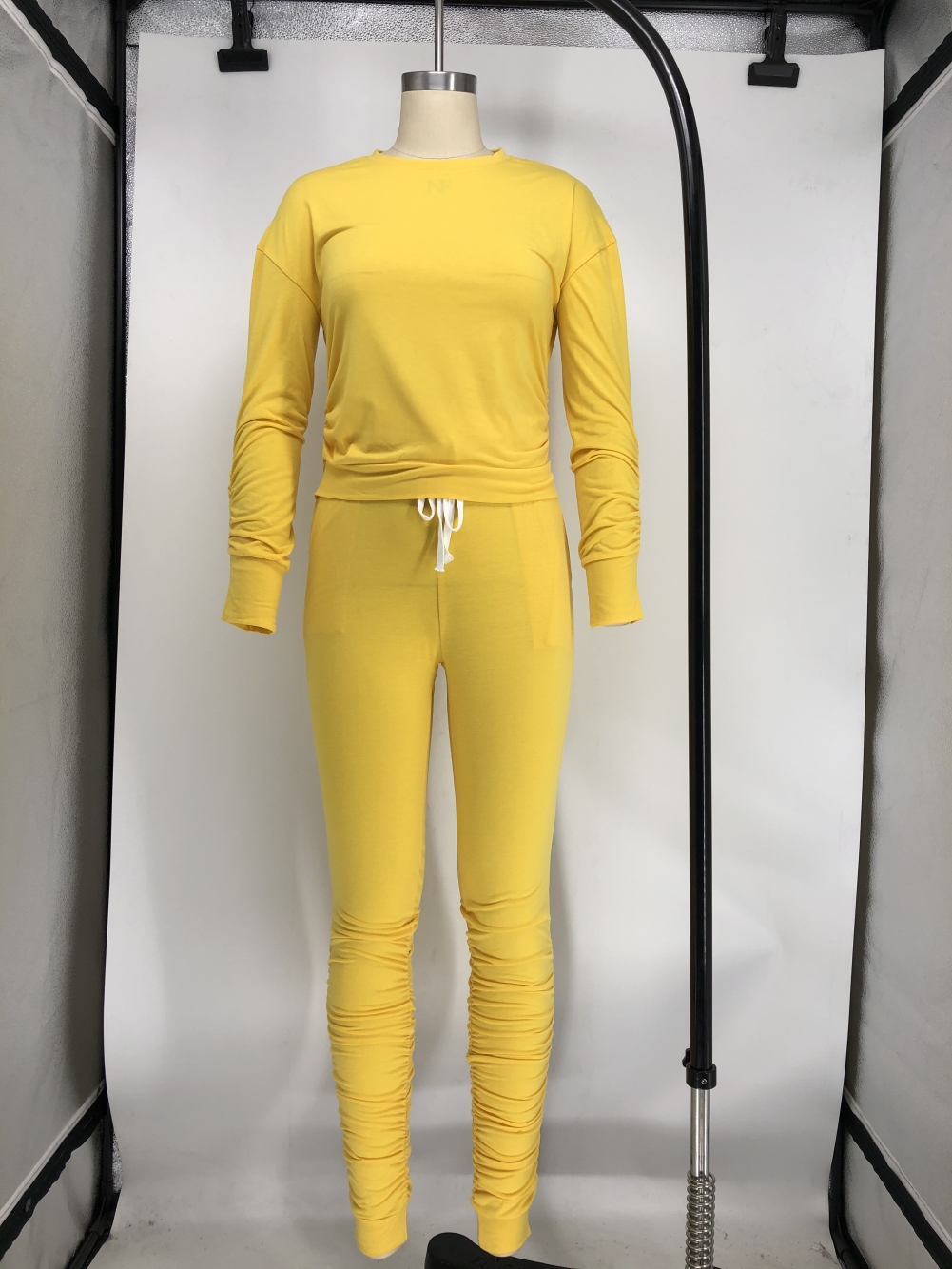 Casual Plain Two Piece Stacked Pants Set