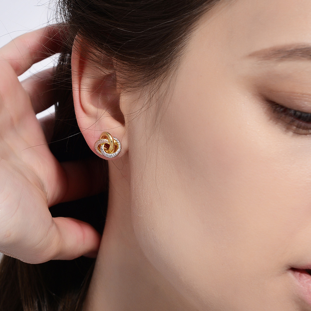 Newest Viennois Fashion Jewelry Gold & Silver & Rose Gold Plated Knot Stud Earrings for Woman Triple Color Small Earrings