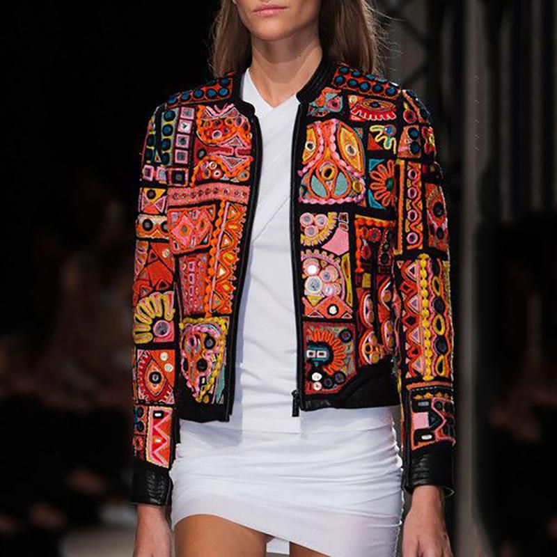 Bohemian Women Tachibana Long Sleeve Printed Tassel Blazer