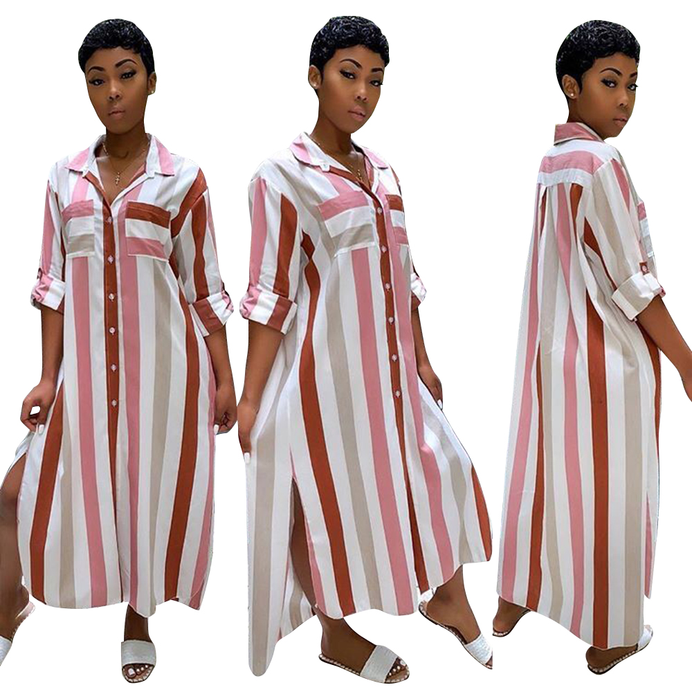 Colorful Stripes Long Slit Dress