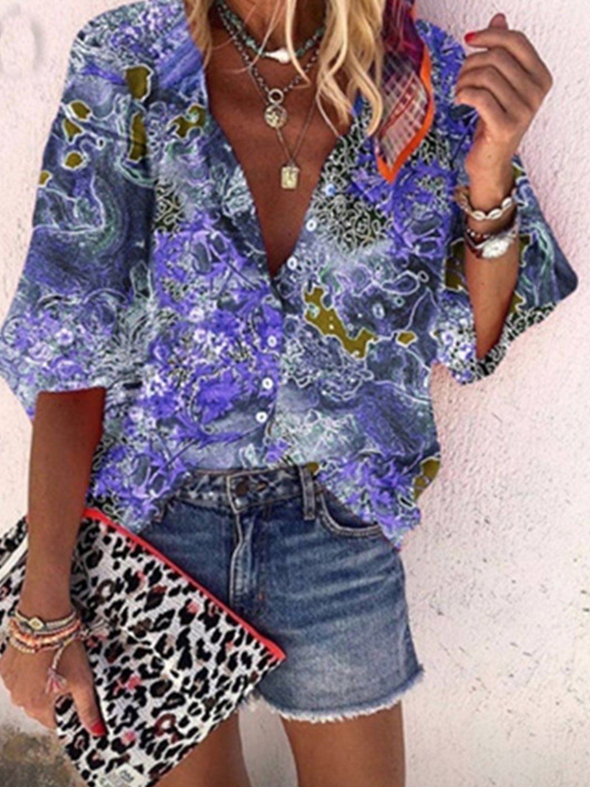 Boho 3/4 Sleeve Printed Shirts & Tops