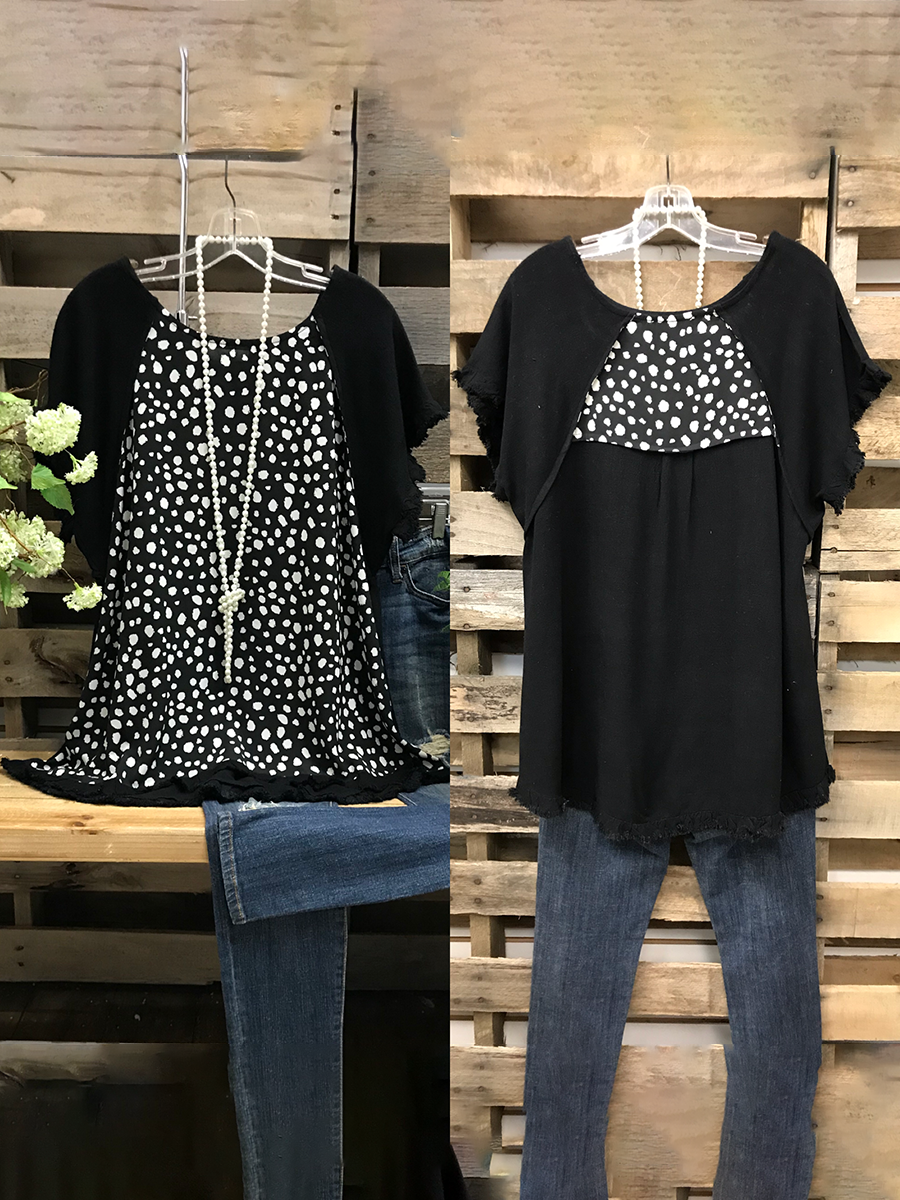 Cuffs Frosted Polka Dot Stitching Top