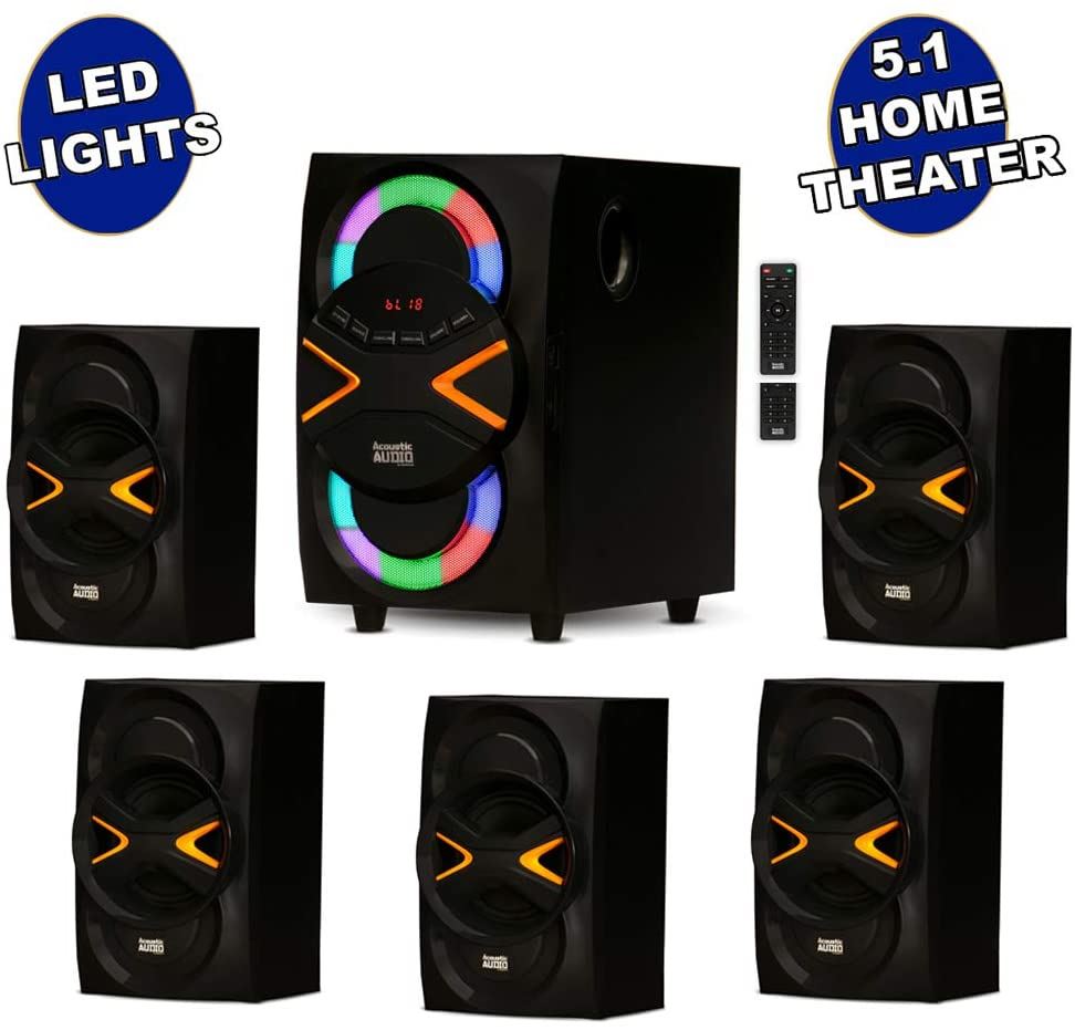 5.1-Channel with LED lights and Bluetooth Home Theater Speaker System