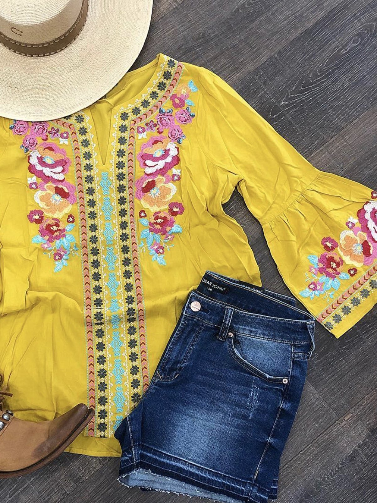 Boho Long Sleeve Cotton-Blend Floral Shirts & Tops