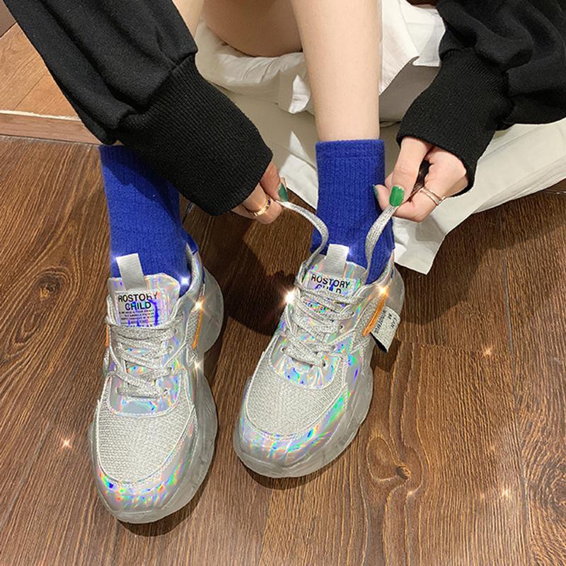 Sportive Contrast Color Transparent Sole Platform Shoes Sneakers