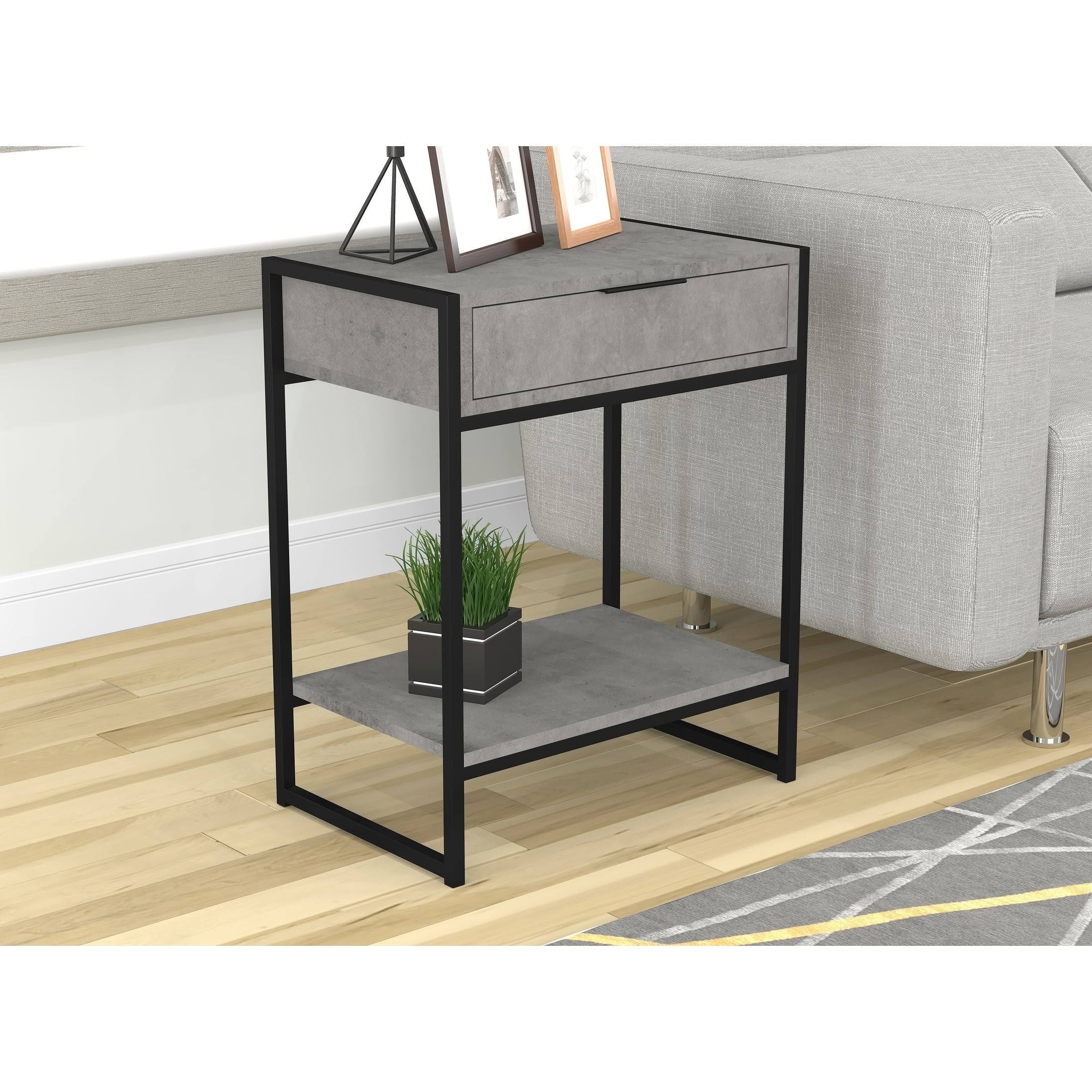 Safdie Co. Accent Metal Top Table with Drawer - Grey Cement
