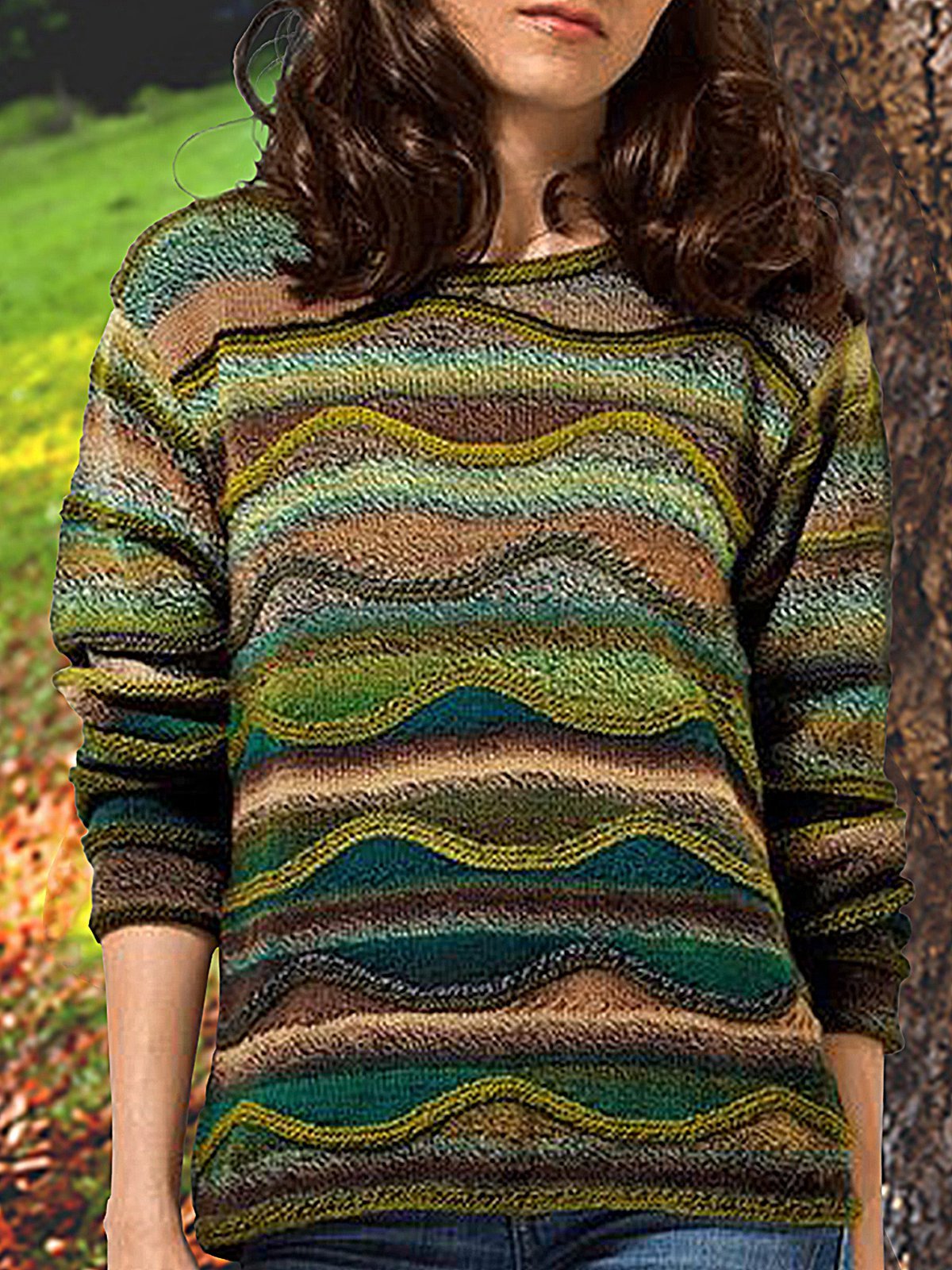 Green Long Sleeve Shift Knitted Vintage Sweater