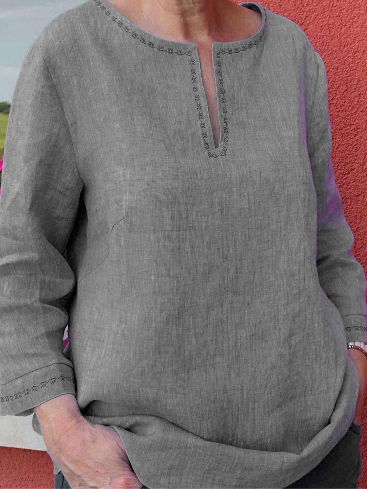 Round Neck Cotton-Blend Shirts & Tops