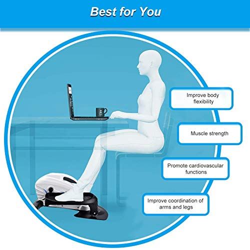 GREARDEN Under Desk Elliptical Machine, Mini Cycle Exercise Bike, Desk Elliptical Machine Trainer with Non-Slip Pedal- White and Black