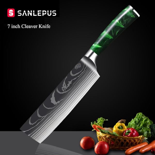 1-10 Pcs Chef Knife Set Kitchen Knives Laser Damascus Pattern Sharp Japanese Santoku Knife