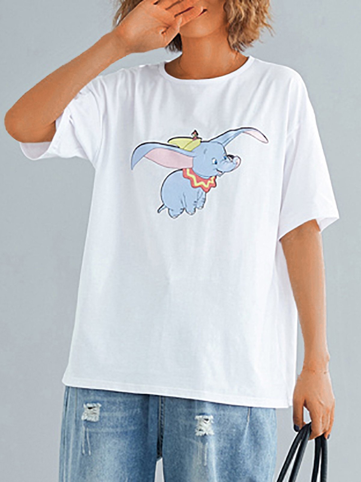 Plus Size Harajuku Style  Women  Floral  Cotton Casual Tops