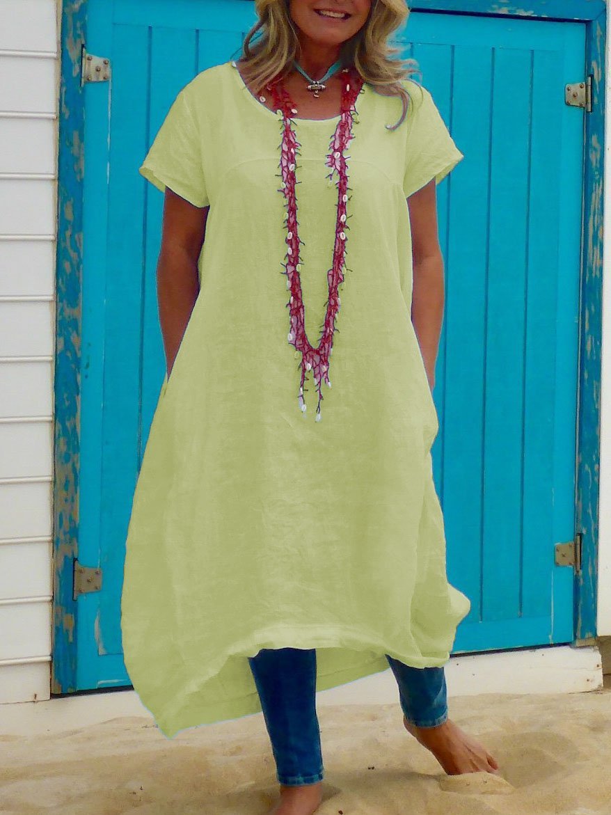 Plus Size Solid Round Neck Short Sleeve Dresses