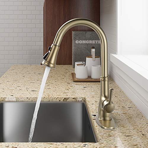 Brushed Gold Copper Single Handle 1 Hole Pull Down Kitchen Faucet