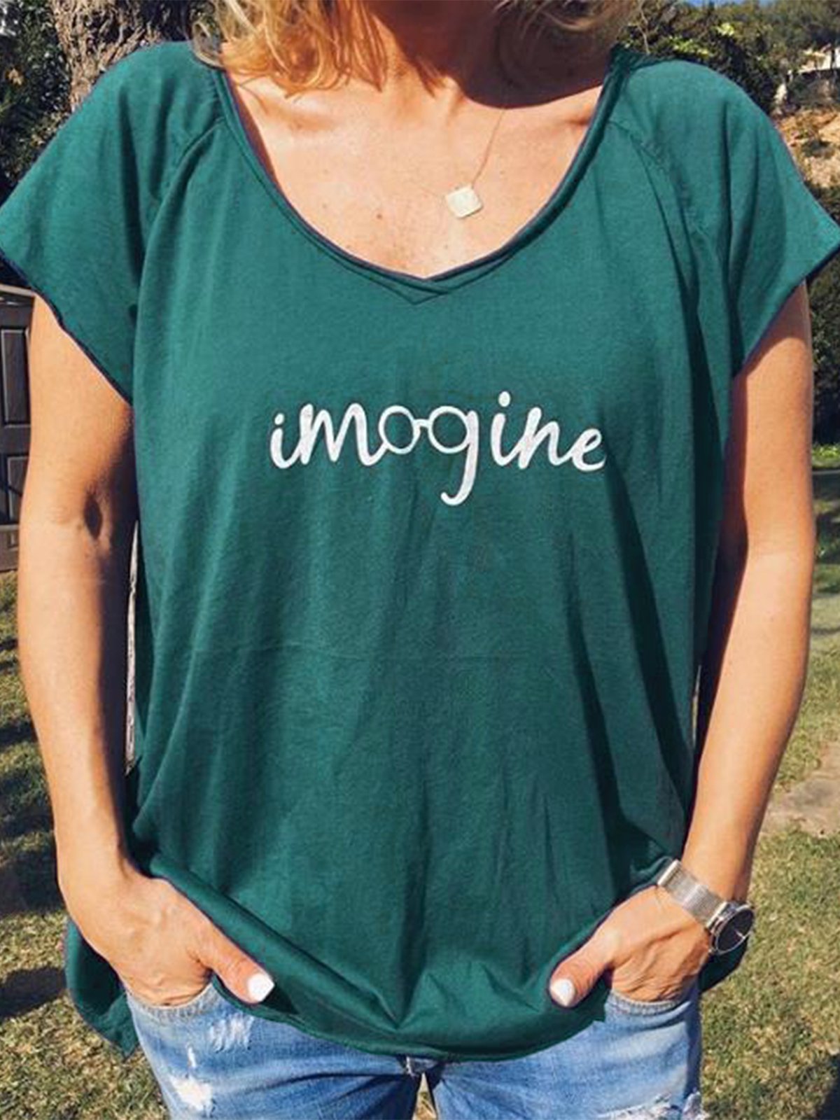 Round Neck Letter Short Sleeve Casual Shirts