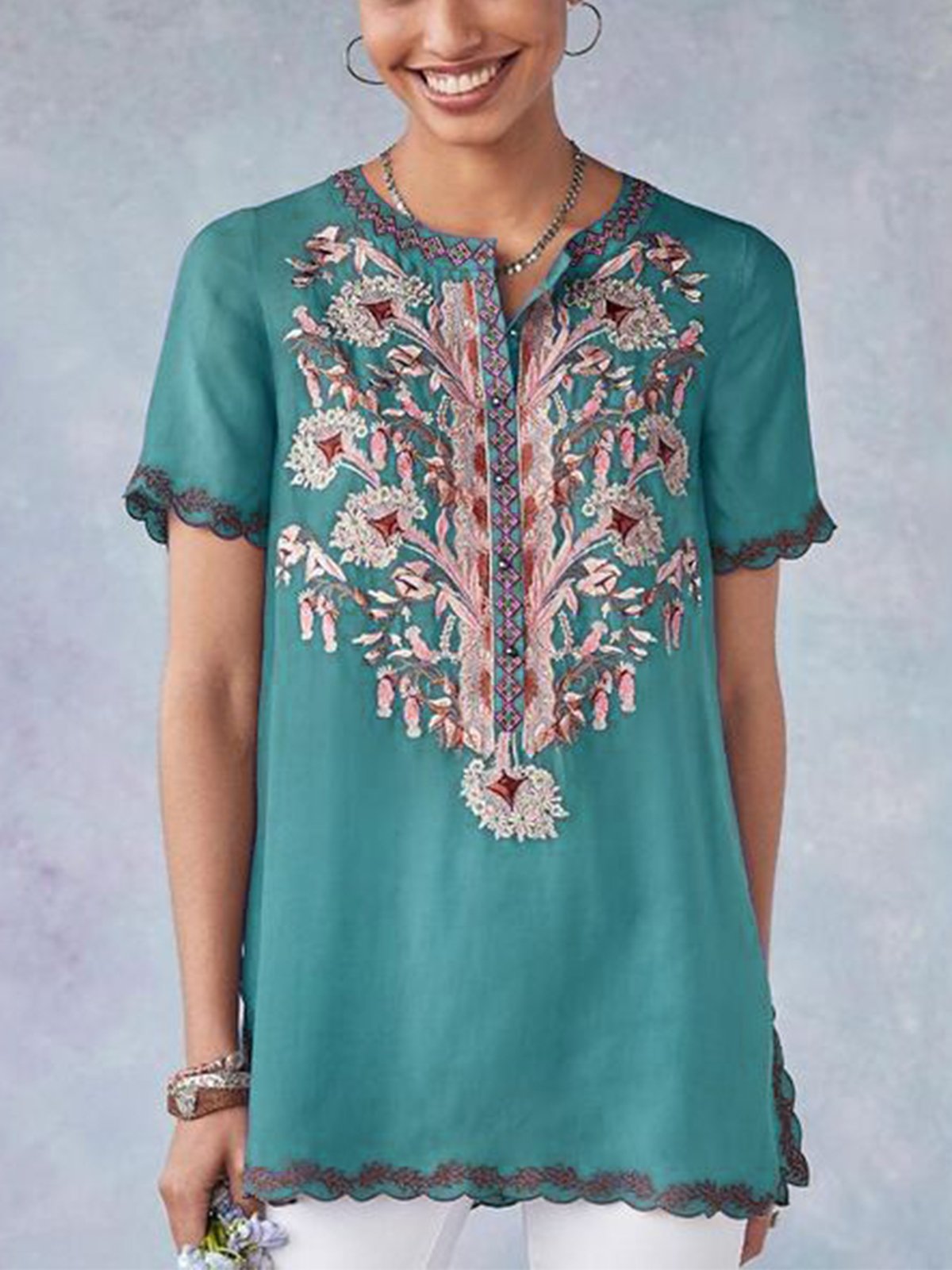 Casual Short Sleeve Floral Shirts & Tops