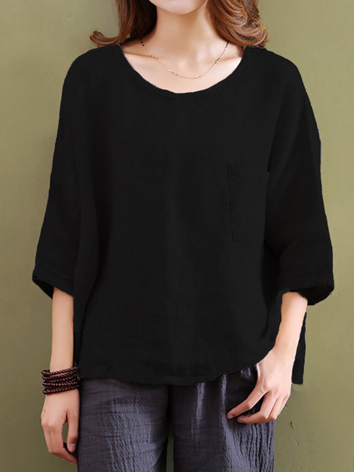 Half Sleeve Cotton Crew Neck Solid Casual T-Shirt