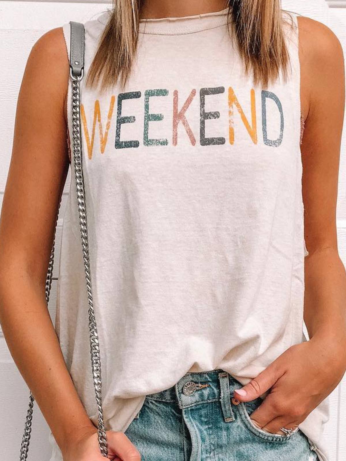 White Casual Sleeveless Cotton-Blend Shirts & Tops