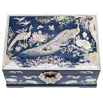 2 Level Peacock Jewelry Box with Ring Tray Mirrored Lid