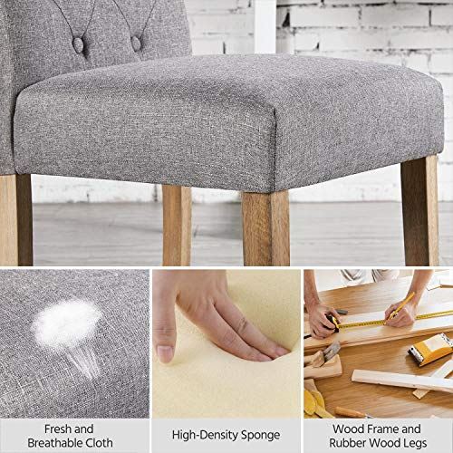 Upholstered Fabric Dining Room Chairs with Solid Wood Legs and Padded Seat